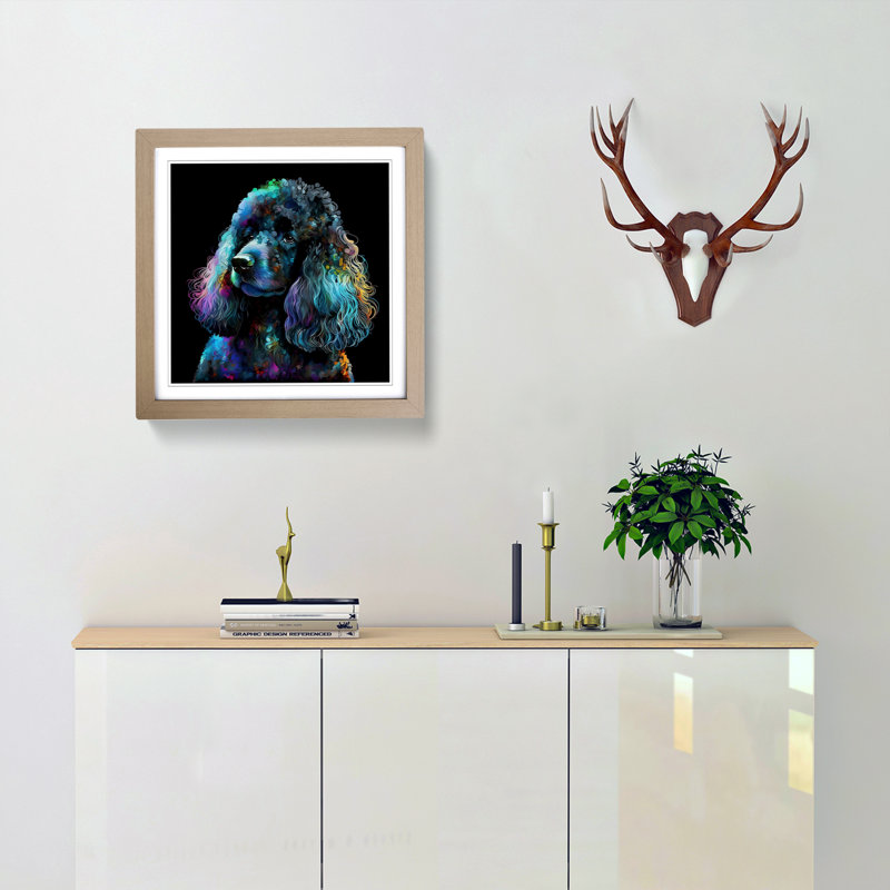 Poodle Dog Abstract - Single Picture Frame Print on Wood, Oak