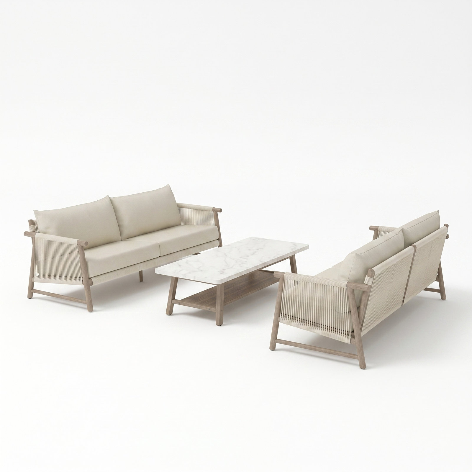 Naomie 8-Person Acacia Patio Seating Group, 3 Pcs: Table, 2 Sofas