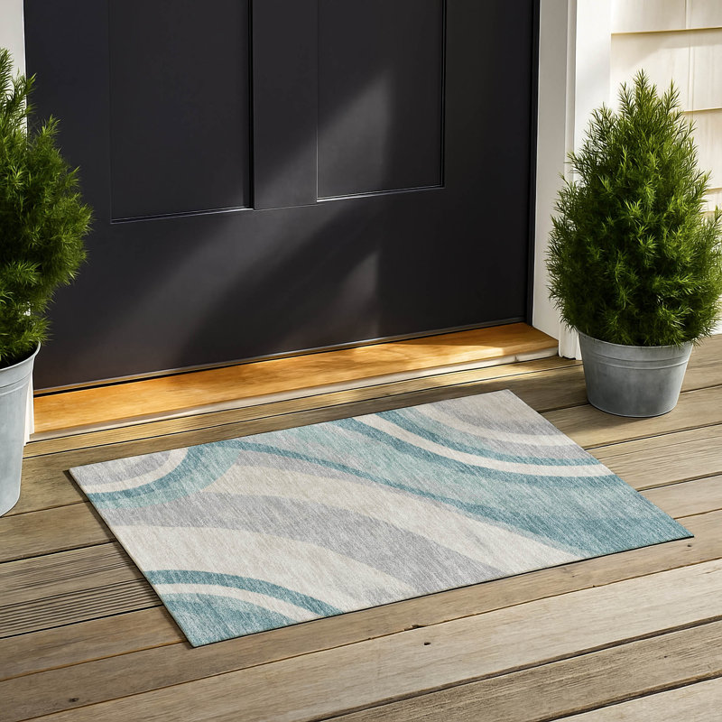 Machine Washable Indoor/Outdoor Chantille ACN2898 Swirls Rug, 1'8" x 2'6", Teal