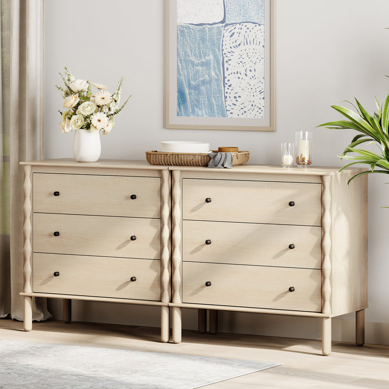 Buffet 6 tiroirs avec pieds en bois massif, naturel, Naturel