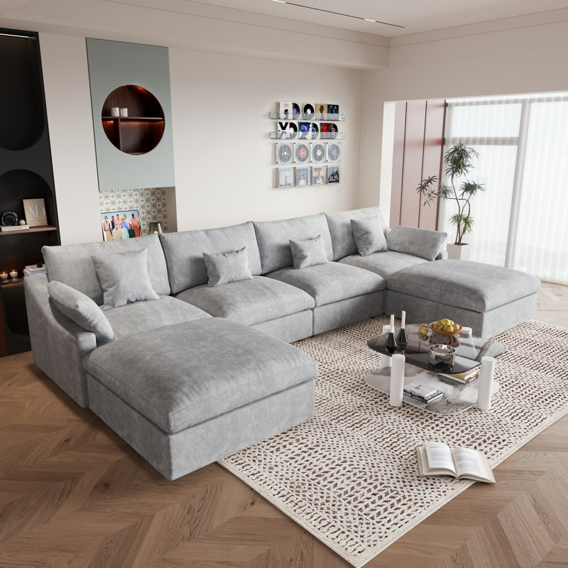 Kyna 6 - Piece Slipcovered Sectional, Gray Linen Blend