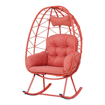Fauteuil à bascule intérieur et extérieur en forme d'œuf, chaise longue cocon en rotin en osier d'une capacité de 330 lb avec coussin et coussin épais, chaise berçante simple pliable pour patio, balcon, chambre à coucher, salon