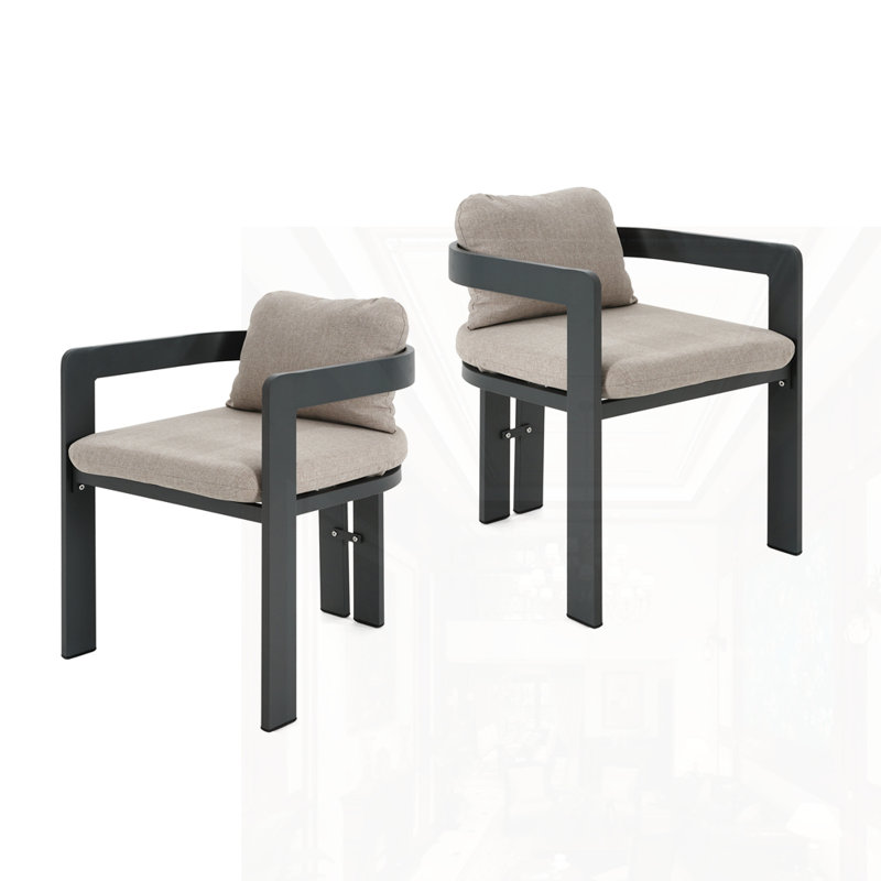 Patio Outdoor Aluminum Dining Chair Set Of 2, Beige