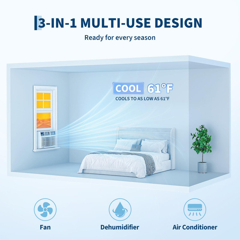 Unité de climatisation pour fenêtre de 10 000 BTU refroidissant 450 pieds carrés, télécommande, 3 vitesses de refroidissement et de ventilateur, silencieux pour le bureau de la chambre à coucher