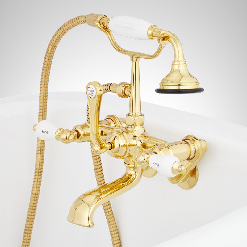 Telephone Style Tub Wall Mounted Faucet with Porcelain Lever Handles, Chrome