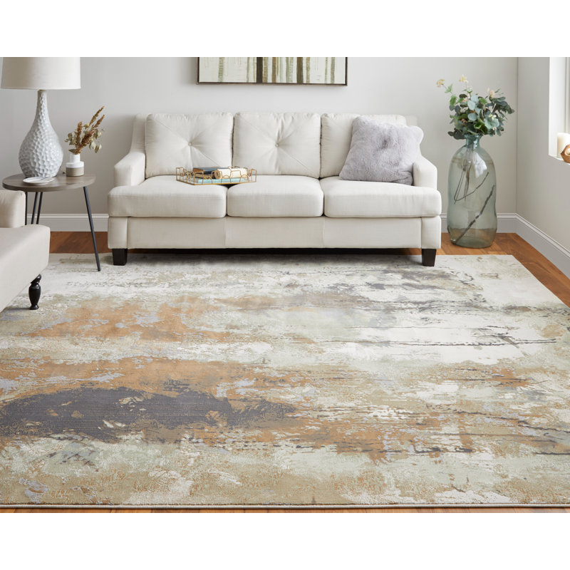 Takara abstrait contemporain, brun / beige, Rectangle 9 pi x 12 pi