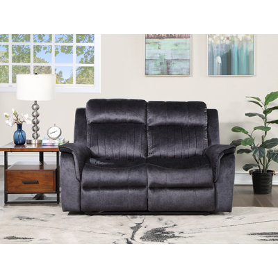 Causeuse inclinable manuelle en tissu gris foncé avec oreilles et accoudoirs coussinés