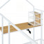 Structure de lit simple en métal avec bureau, tablettes, prises de courant et ports USB, blanc