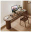 Bureau en bois massif minimaliste: rebord incurvé et base cylindrique-109948523