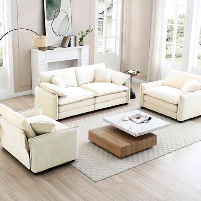 Comfortable 4 In Beige Corduroy For Living Room & More Club Seating Material - Relaxing Atmosphere