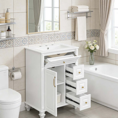 Meuble-lavabo autoportant avec lavabo en céramique