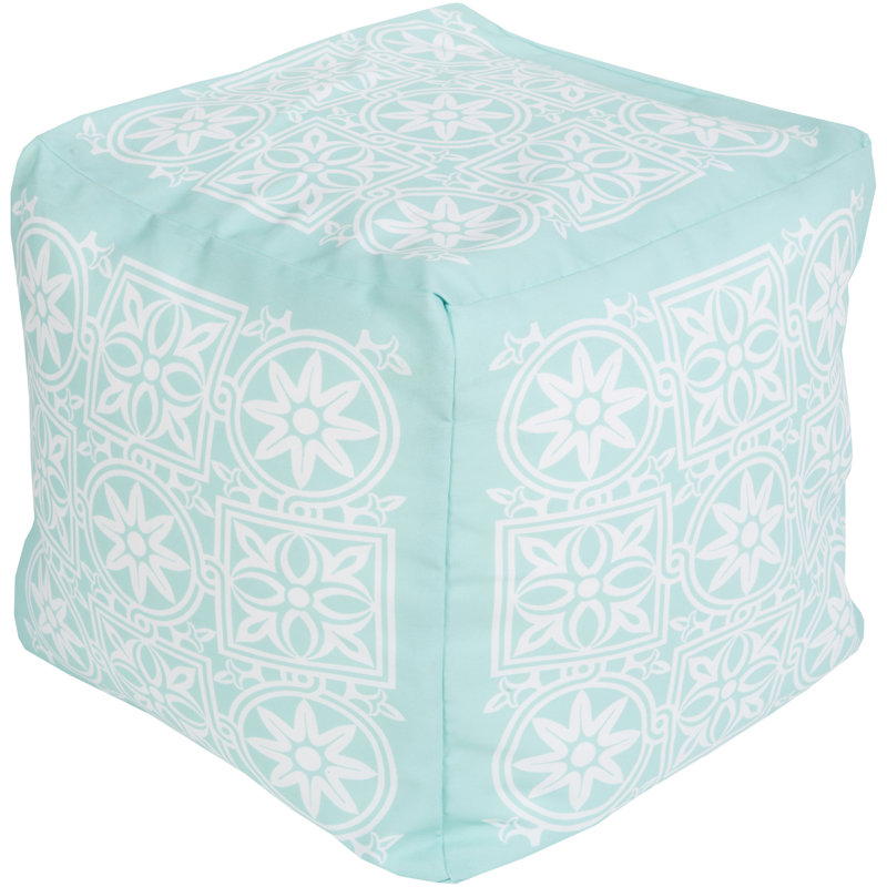 Upholstered Pouf, Mint Polyester Blend