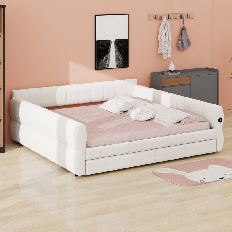 Modern Platform Bed Featuring Two Storage Drawers, White