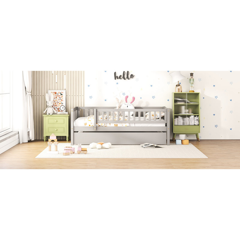 Lit de jour simple avec lit gigogne et garde-corps gris - Option de chambre à coucher moderne et confortable, Gris
