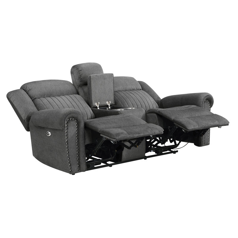 Cappella 75.5" Traditional Textured Microfiber Double Reclining Loveseat with Center Console, Cup Holders & Elegant Nailhead Trim, Available in Manual or Power Motion