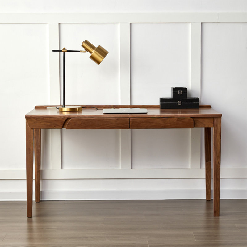 Bureau rectangulaire en bois massif de couleur noyer noir avec 2 tiroirs, 29.53" H x 55.12" W x 23.62" D