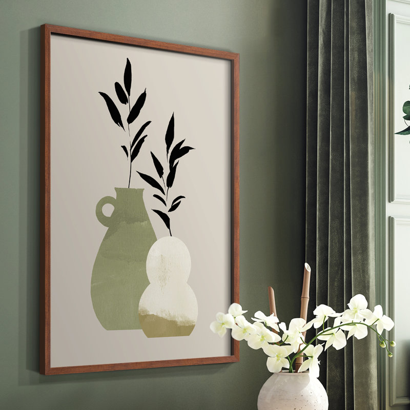 Simple Bud Vases II Framed Print - Solid Wood, 10" H x 8" W, Brown