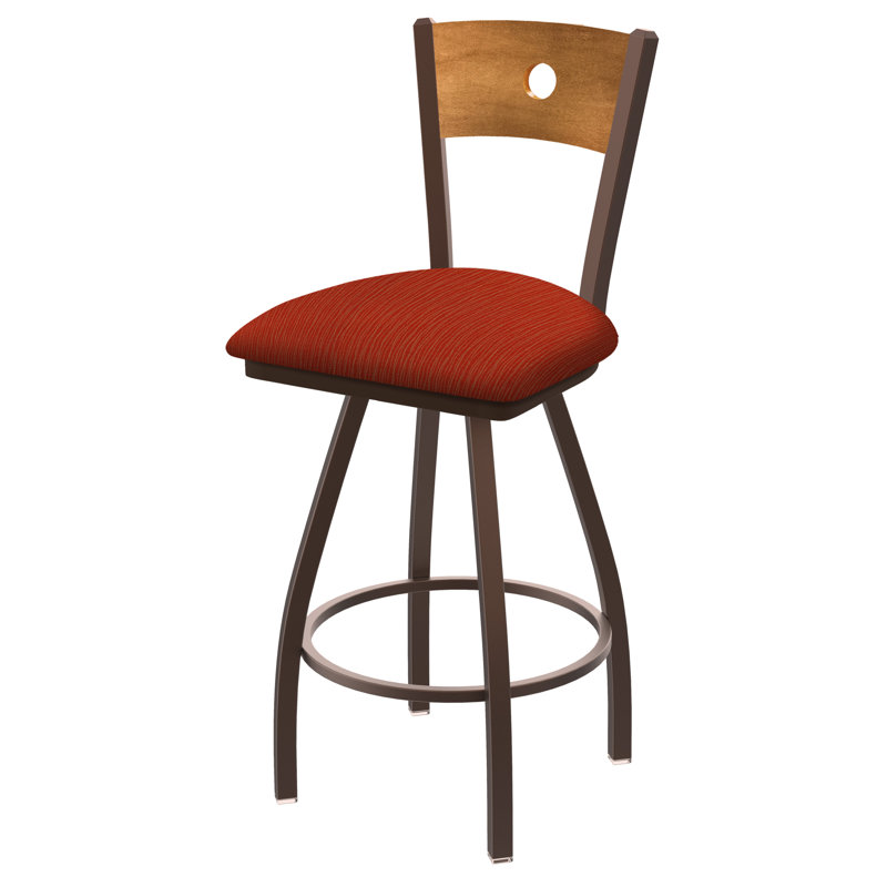 Tabouret pivotant Voltaire, 25, Siège graphite coquelicot / dossier en érable mo, Bronze