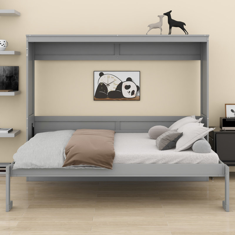 Lit escamotable peu encombrant, Gris, Lit double