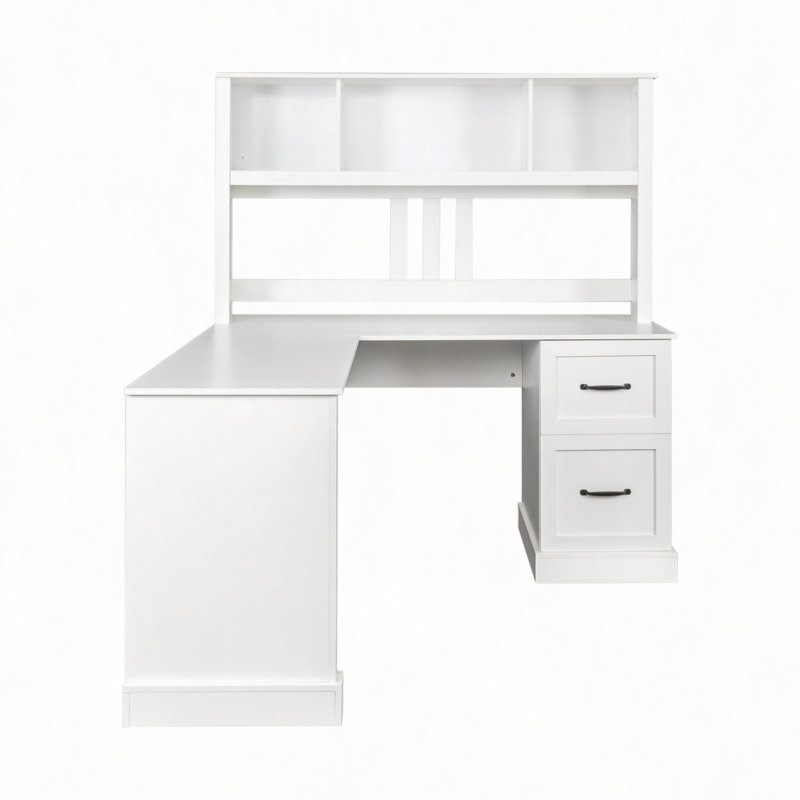 Home Office Computer Desk With Hutch, White