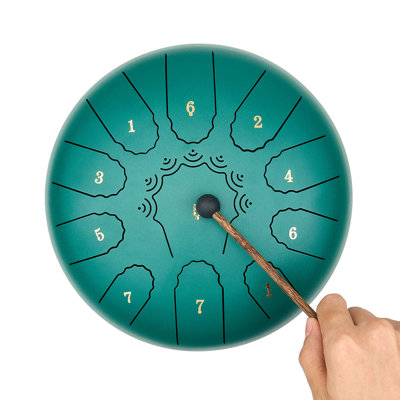 Tambour en acier, tambour de pluie 10 en 11 notes pour l'extérieur du jardin, tambour en ut majeur avec livre de musique et maillets, instrument de percussion pour la méditation, yoga, éducation musicale pour débutants, vert
