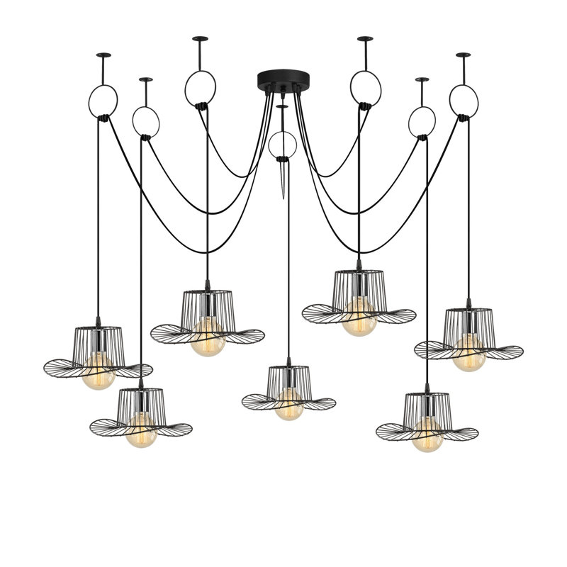 Lustre moderne noir, hauteur réglable, 62,2 po de diamètre x 48,0 po de hauteur | Corps en fer, 7 douilles E27 de 40 W maximum | Conception élégante IP20 pour le salon, la salle à manger et le vestibule, superbe luminaire de fantaisie