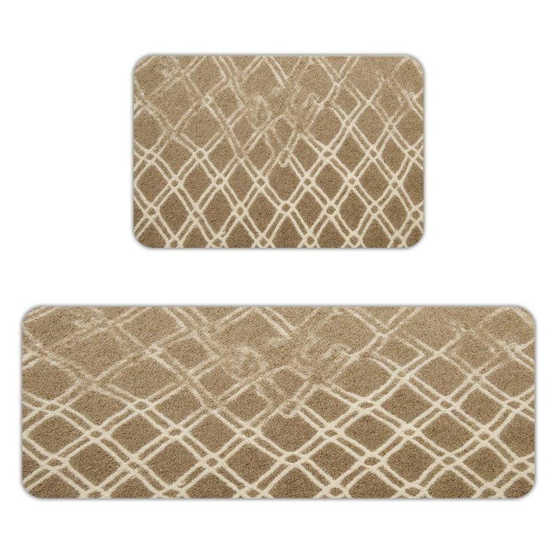 Trellis Lattice Design, 2 Pcs Non Slip Kitchen Mats, Tan Abstract