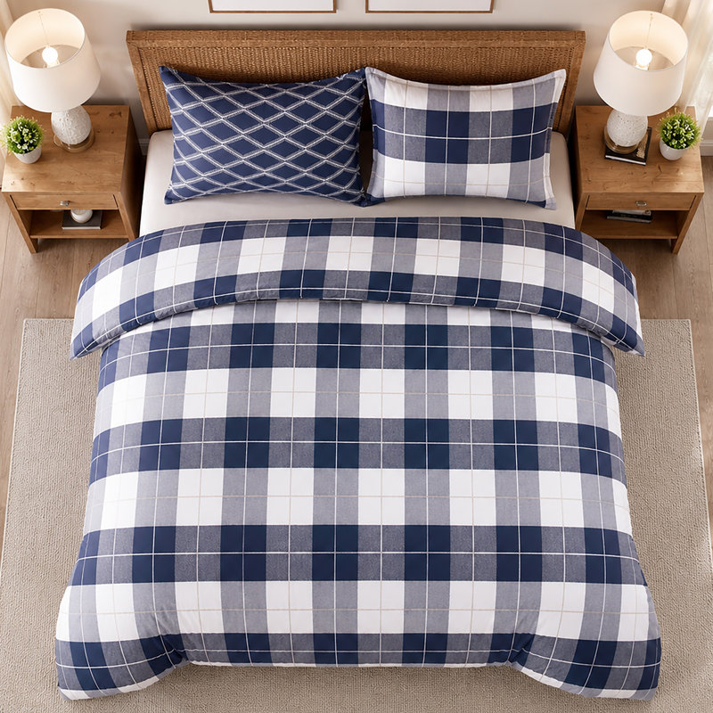 Microfiber Chequered Duvet Cover Set, SUPER KING