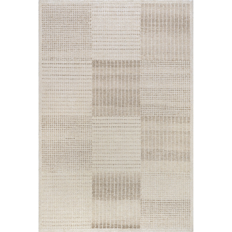 Ivory and Beige Wool Handmade Tufted Rectangular Area Rug