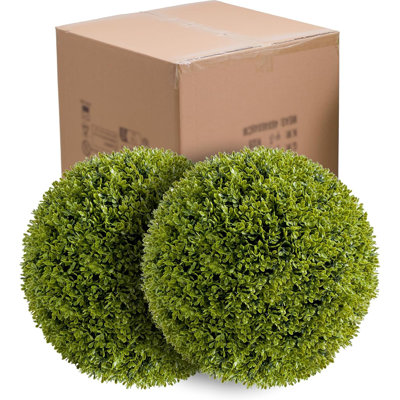 2 Pack 15.7" Artificial Boxwood Topiary Balls Realistic Faux Greenery Hanging Plants for Porch Patio Balcony Decor Indoor Outdoor UV Resistant No Fade All Weather Wedding Home Decoration with Chains &