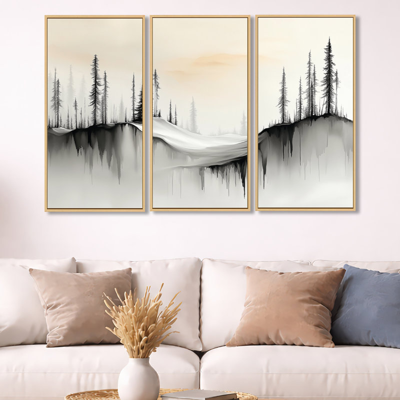 Décoration murale 3 pièces Gamache, H 32 po x l 48 po, Cadre naturel flottant