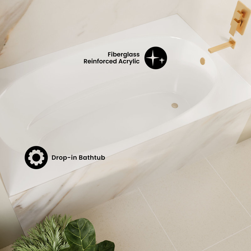 Baignoire ovale à encastrer Claire 72 x 42 avec bonde réversible, fini blanc lustré
