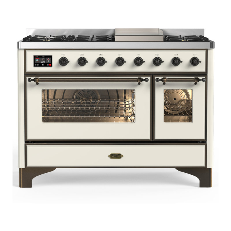 Majestic III Series 48 Inch Dual Fuel Range with 5 Sealed Burners, Griddle, Frenchtop in Antique White (Natural Gas, Burnished Trim)