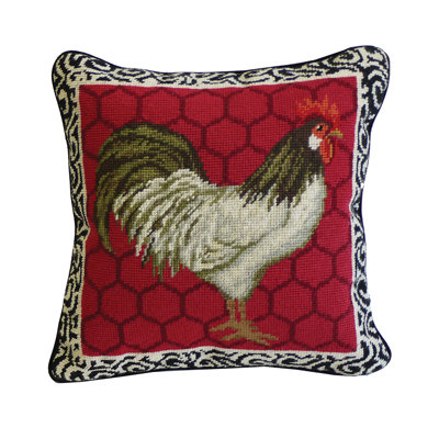 Red Black & White Rooster Needlepoint Pillow