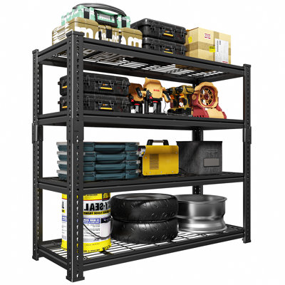 Heavy-Duty 4-Tier Metal Garage Storage Rack, Adjustable Shelving Unit, 48" W x 18" D x 60" H, Black