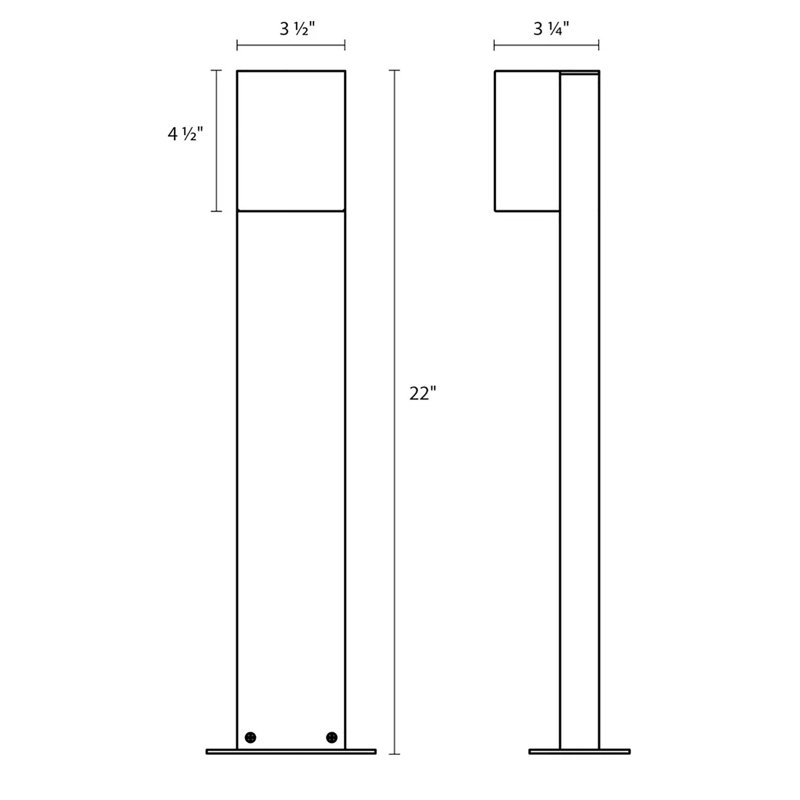 Box Integrated LED Metal Bollard Light, Bronze, 22" H x 3.5" W x 3.25" D