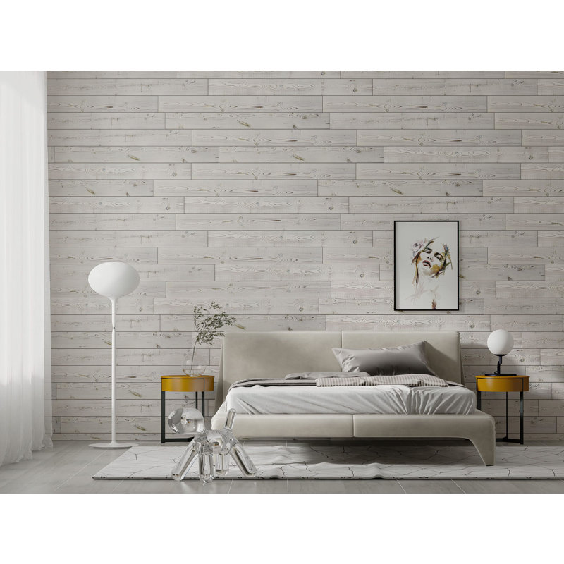 Panneau mural en bois de grange pelez et collez 5,04 po x 46,45 po, Blanc poussiéreux