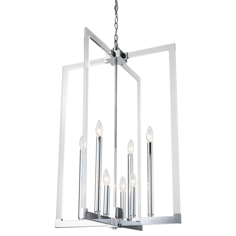 Lustre géométrique unique à 7 lumières Olivian, Chrome
