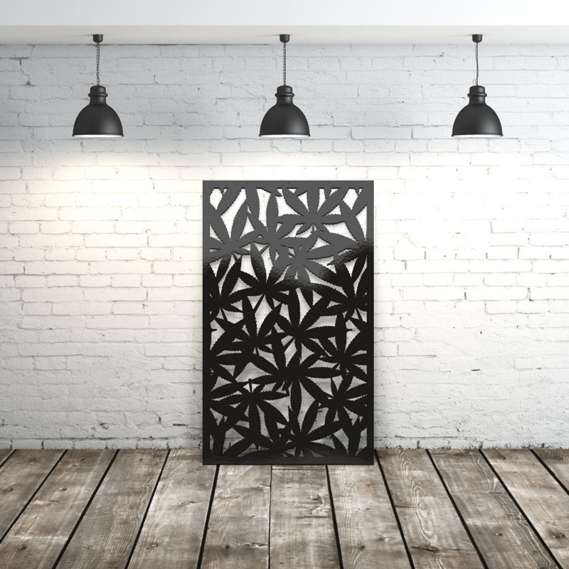 Marihuana Leaves Aluminum Laser-Cut Privacy Screen Panel  – Powder-Coated Outdoor Metal Wall Art, Decorative Garden Fence Privacy Divider