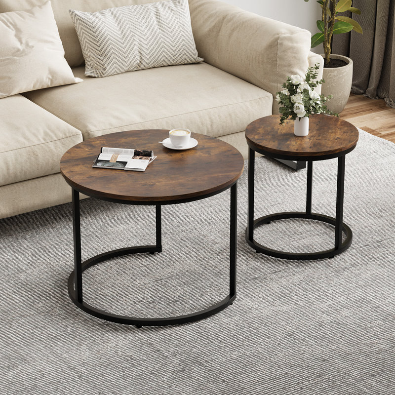 Ensemble de 2 tables basses gigognes modernes pour le salon, brun, Brun