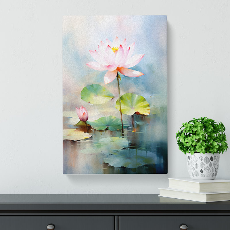 Lotus Flower Impressionism - Wrapped Canvas Print, 76cm H x 50cm W x 3cm D