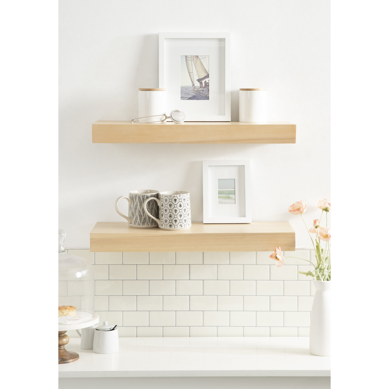 Jeremiah 2 Piece Picture Ledge Wall Shelf, 2.3" H x 24" W x 8" D, Natural