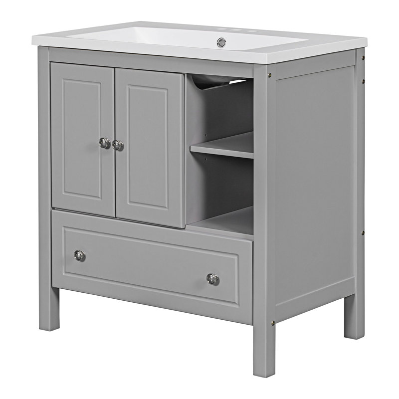 Meuble-lavabo sur pied simple 30 po avec comptoir en céramique Moaaz, Gris