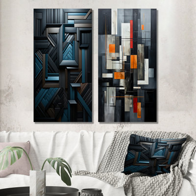 Onyx Opulence Vector - Abstract Shapes Wall Decor Set Of 2