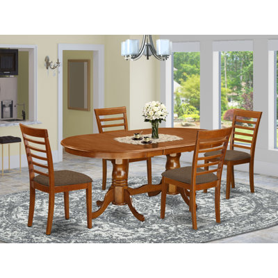 L'ensemble de salle à manger 5 pièces comprend une table de salle à manger ovale avec rallonge papillon et 4 chaises de cuisine en lin, brun selle
