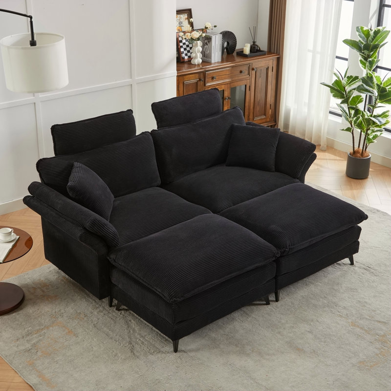 Canapé modulaire à assise profonde, canapé confortable avec repose-pieds Cloud, revêtement en velours côtelé moderne pour les petits espaces et la vie élégante