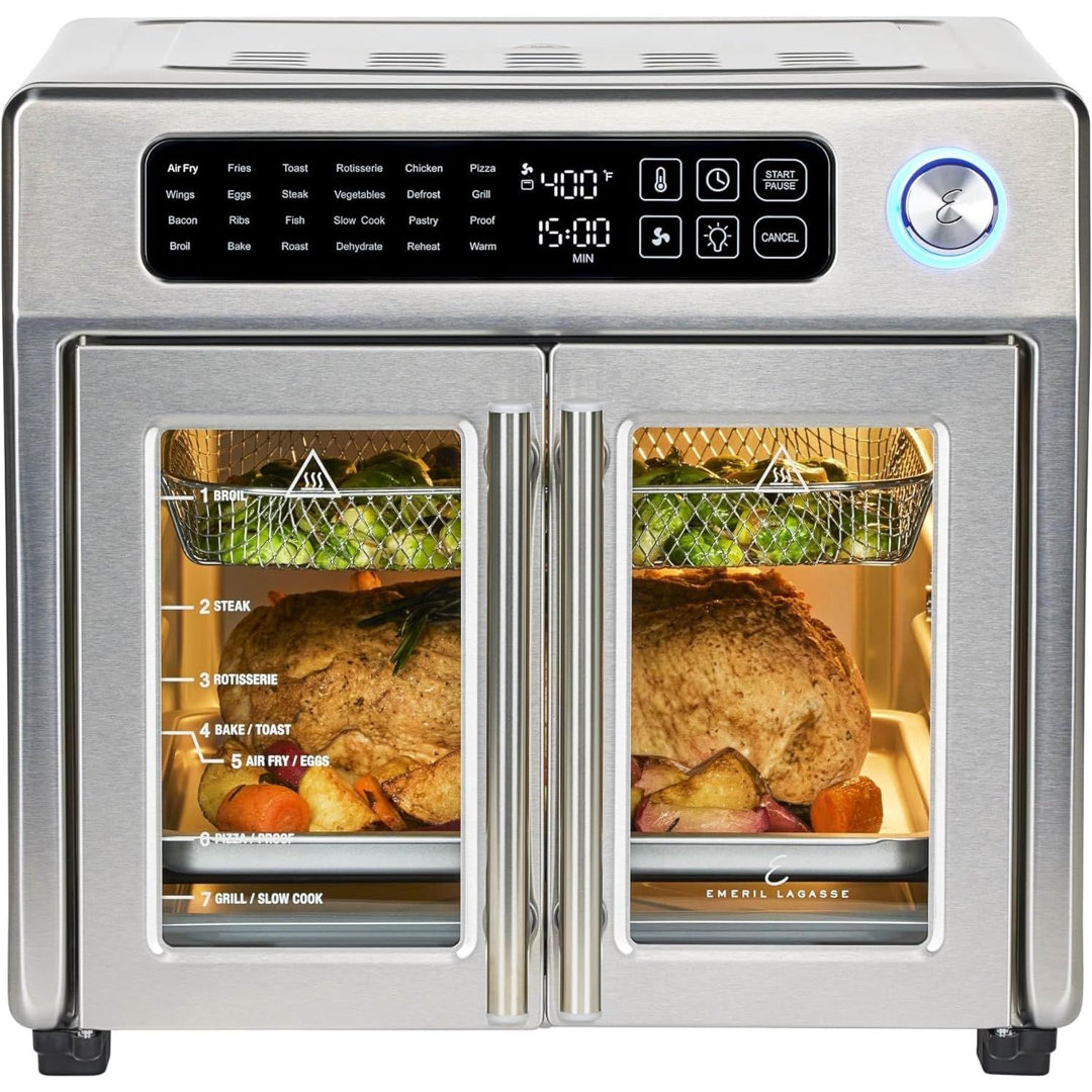 Emeril Lagasse Extra Large French Door Air Fryer Toaster Oven Combo, 25 Cooking Functions and Digital Controls, 7 Accessories Included, Stainless Steel Finish, 26QT Capacity Emeril Lagasse