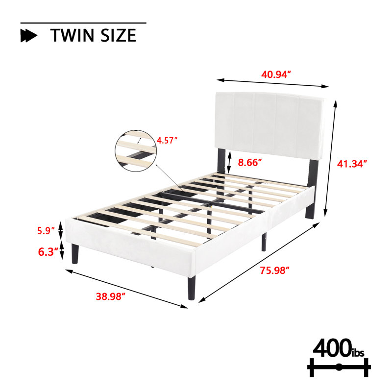 Jaiel Upholstered Platform Bed, Twin, White