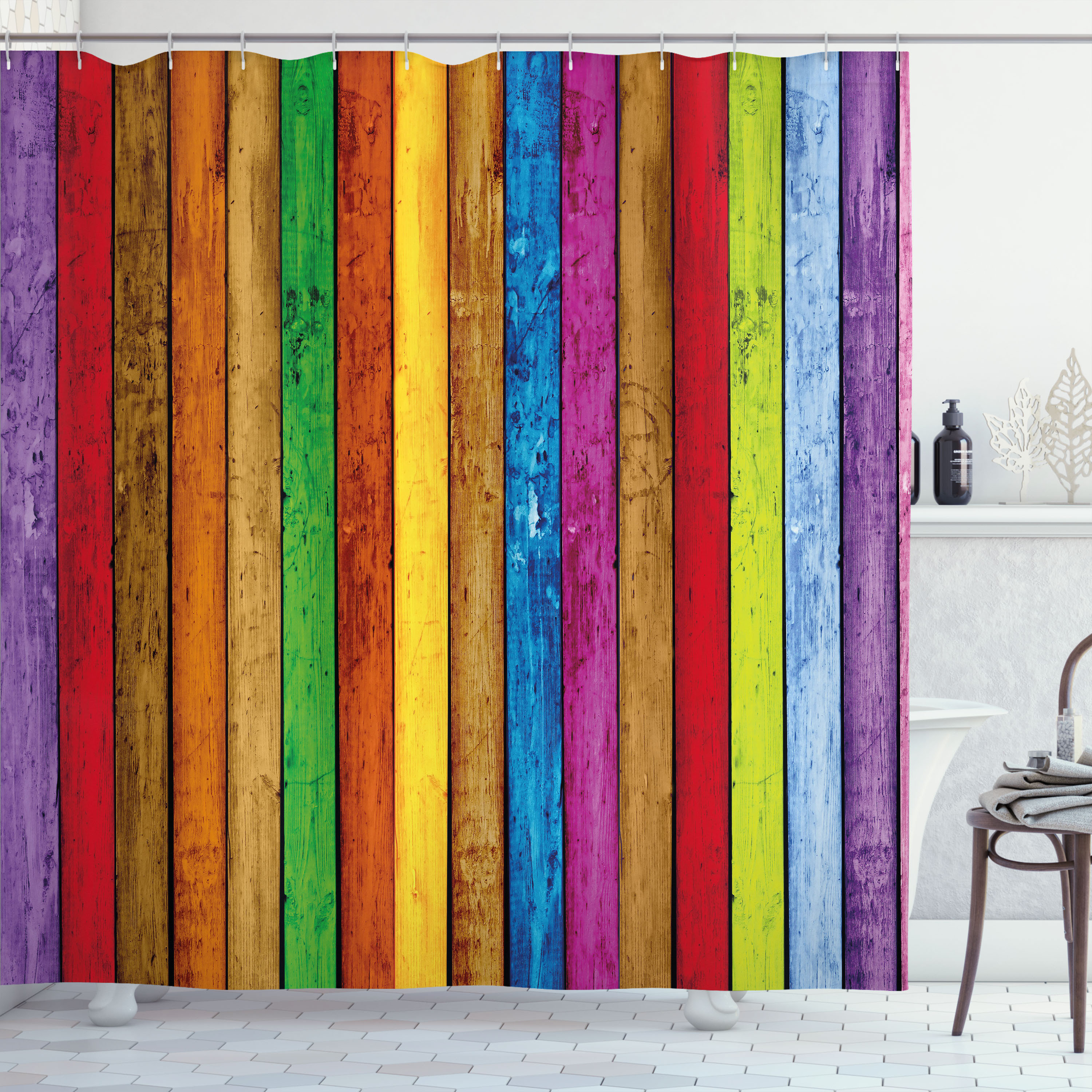 East Urban Home Rainbow Shower Curtain Vibrant Wooden 32087 Wayfair