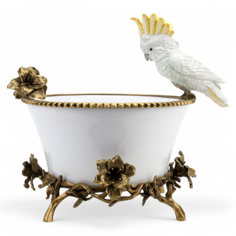 Porcelain Basin With Bronze Cockatoo